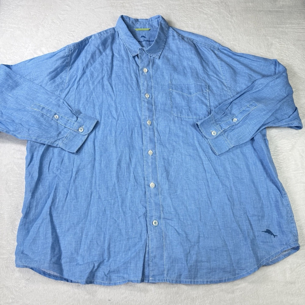 Tommy Bahama Button Up Mens 2XLB Blue Breezer Sport Shirt Linen Long Sleeve Big